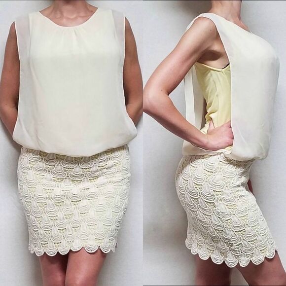 VINTAGE Addie Yellow Crochet Drop Waist Dress - Picture 1 of 10